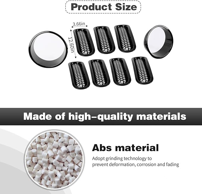 CheroCar for JK Mesh Grille Grill Insert & Headlight Cover Trim Exterior Accessories for Jeep Wrangler JK 2007-2017,Black…