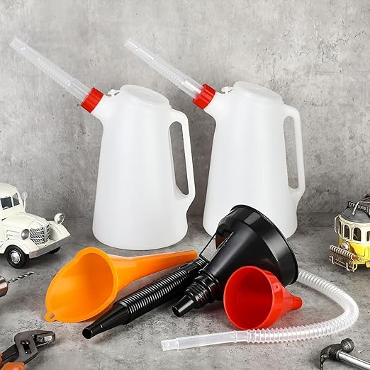 2 Quart Oil Jug, Oil Measuring Container Automotive and Flexible Oil Funnel Set Oil Dispenser Automotive Motor Oil Container with Lid and Cap for Automotive Oil Change