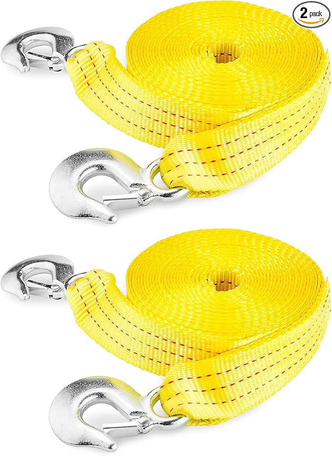 NEIKO 51008A Heavy Duty Tow Strap with Hooks 2 Pack, 2” x 30’, 10,000 LB Capacity, Tow Rope for Vehicles, Cars, Trucks, ATV Tow Strap