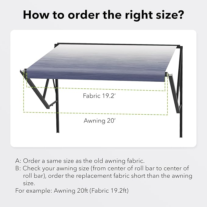 HBN RV Awning Fabric Replacement, 19'2" Fabric Length for 20' Awning, Heavy-Duty Vinyl, Weather Resistant, Universal Outdoor Canopy for RV, Trailer, and Motorhome Awnings - Blue Fade