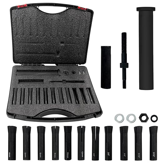 95400 in-Line Dowel Pin Puller Master Set, 18 Pcs Efficient Dowel Pin Puller Tool, SAE and Metric Collets