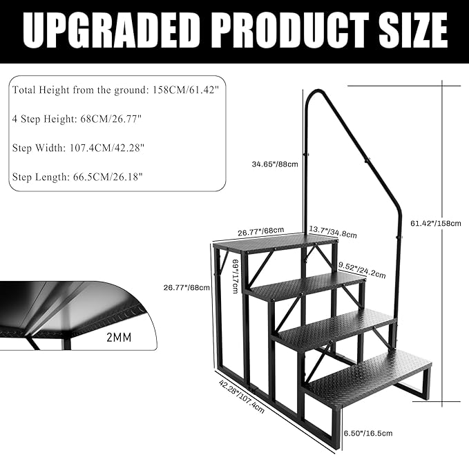RV Steps with Handrail, 4 Step RV Stairs 660 lbs Load Capacity, Step Ladder with Anti-Slip Panel, Mobile Home Stairs for Travel Trailers