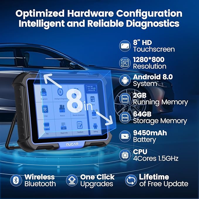 MUCAR VO8 OBD2 Scanner Diagnostic Tool with Lifetime Free Update, Full System Bidirectional Scan Tool with 34+ Reset Service, ECU Coding, 3000+ Active Test, Power Balance, Crankshaft Relearn, FCA SGW