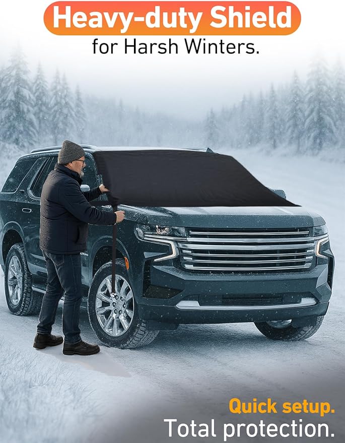 EcoNour Car Snow Cover Compatible for Chevrolet Tahoe | Windshield Cover for Ice and Snow with S-Hook Straps | Heavy-Duty 600D Oxford Winter Car Cover, Waterproof & Anti-Slip