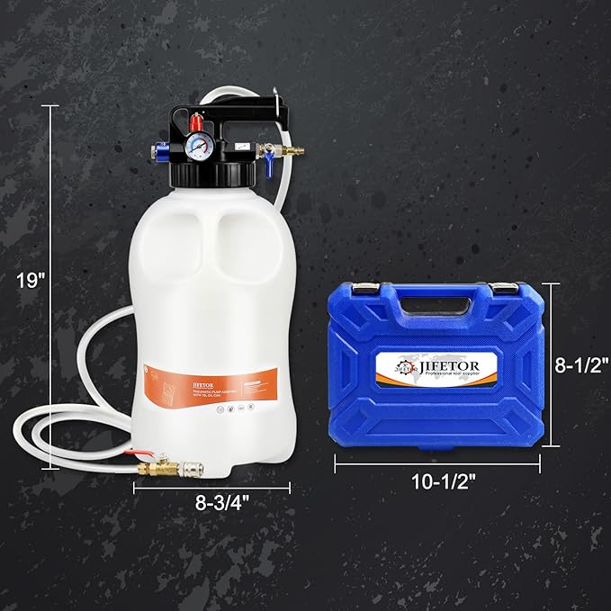 JIFETOR Transmission Fluid Pump Pneumatic Extractor and Dispenser Tool Kit, 10L ATF Fill and Evacuator Oil Can Set with 15PCS ATF Adapters 3PCS 1M Hose for Gear Oil Garage and Shop Fluid Transfer