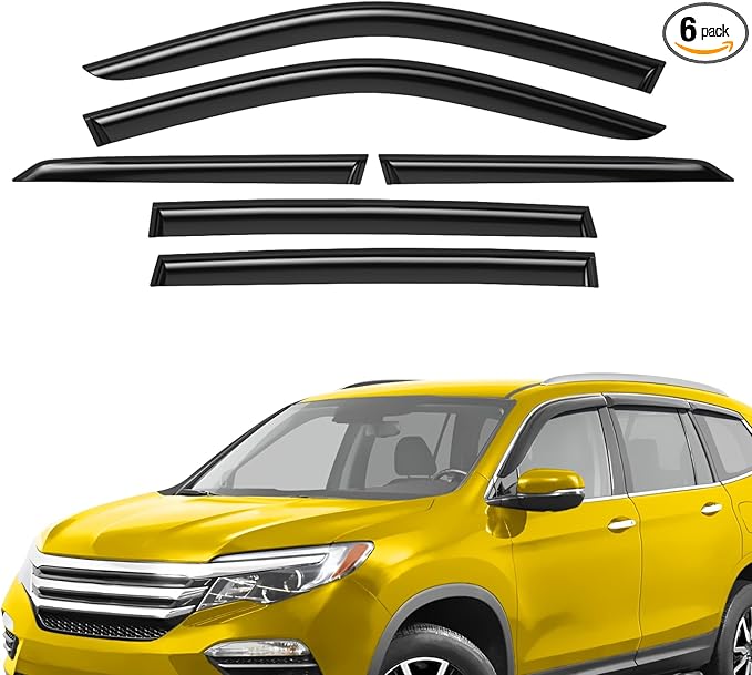 Extra Durable Window Deflectors Tape-On Window Visors Rain Guards Fit for Honda Pilot 2016-2022, Sun Visors, Wind Vent for Shades, Exterior Car Accessories - 6pcs. AG0842