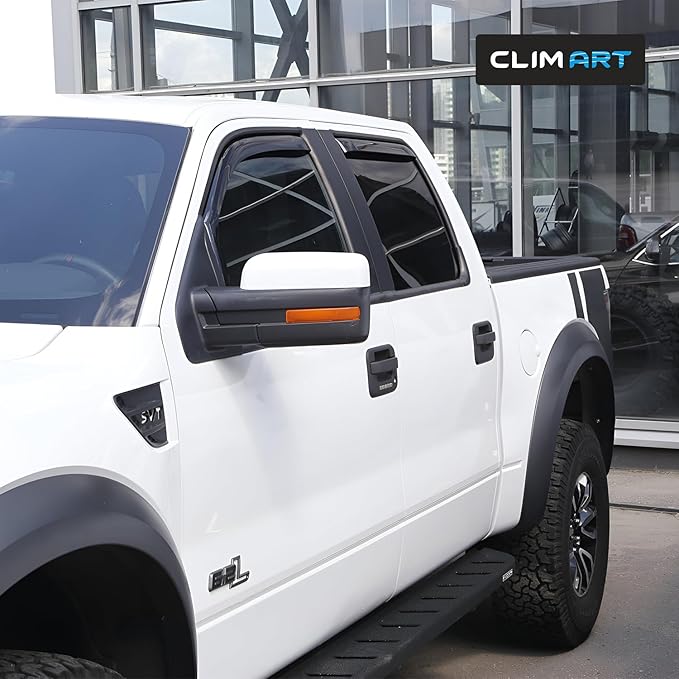 CLIM ART in-Channel Incredibly Durable Rain Guards for Ford F-150 SVT Raptor 2011-2014 SuperCrew, Original Window Deflectors, Vent Window Visors, Vent Deflector, 4 pcs.- 611196