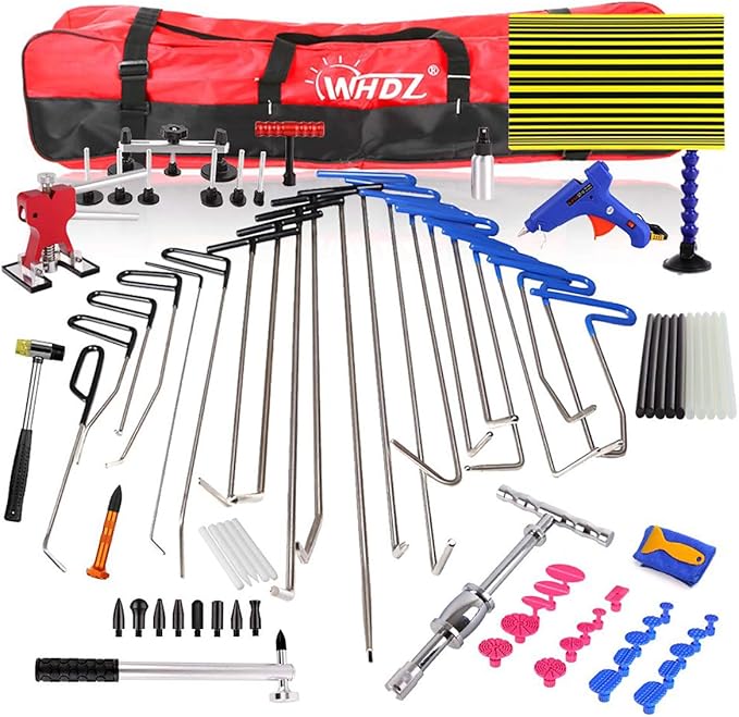 WHDZ 85pcs Paintless Dent Repair Rods Kit Car Dent Remover Kit Dent Lifter Dent Hail Removal Repair Tools Glue Pai Tool Kit PainPro Tabs Tap Down Line Board Auto Dent Kit Dent Pulle