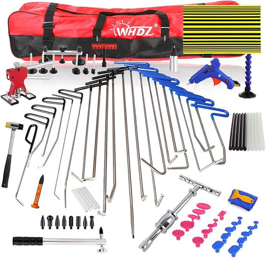 WHDZ 85pcs Paintless Dent Repair Rods Kit Car Dent Remover Kit Dent Lifter Dent Hail Removal Repair Tools Glue Pai Tool Kit PainPro Tabs Tap Down Line Board Auto Dent Kit Dent Pulle