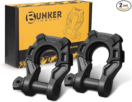BUNKER INDUST 3/4" D Ring Shackle with 7/8" Pin,Black Tow Shackles with Isolator for Use with Tow Strap, Winch, 2 Pack Off-Road Recovery Shackle for Jeep Truck ATV UTV, 42,000lbs Break Strength