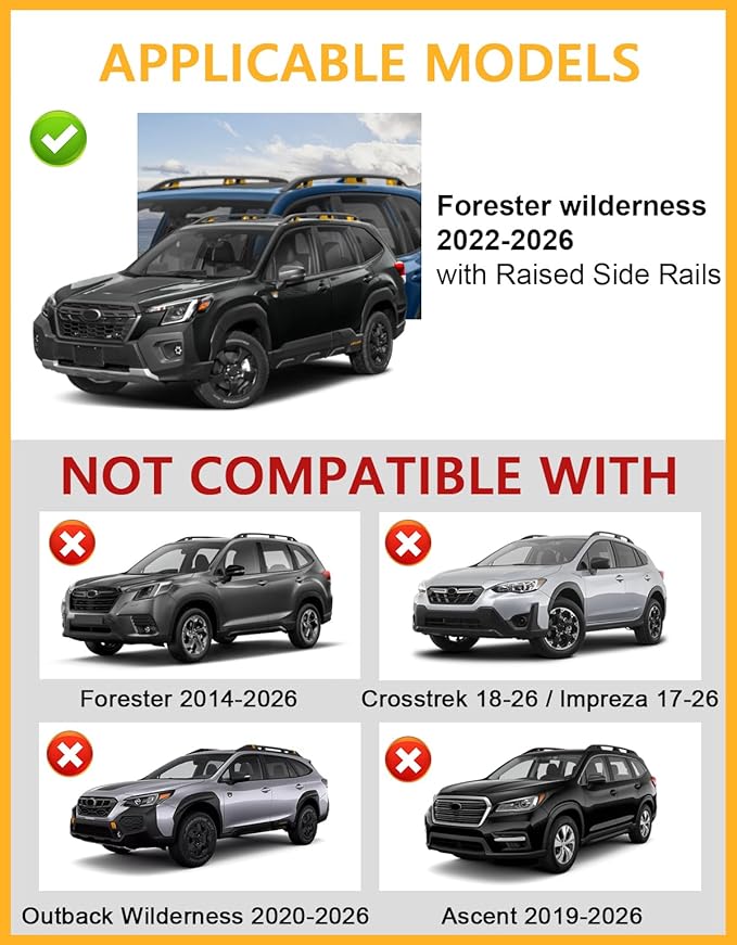 Tuyoung 330lbs Lockable Roof Rack Cross Bars Compatible with Subaru Forester Wilderness 2022-2025 with Raised Side Rails, All Aluminum Heavy Duty Roof Crossbars Rooftop Luggage Racks Carrier