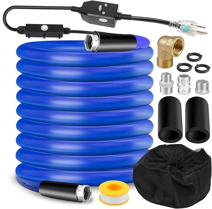 BHB Upgraded 100 FT Heated Water Hose 5/8"ID Compatible With RV -45 ℉ Antifreeze Energy Saving Thermostat RV Accessories, With Storage Bag And 4 Types Of Adapters