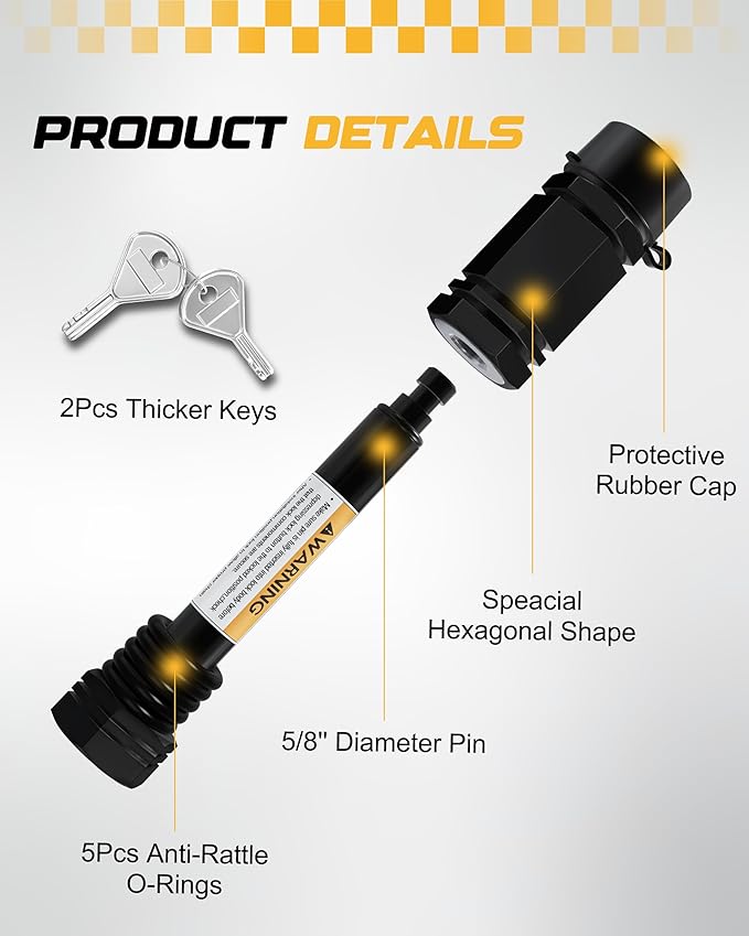 RETRUE Heavy-Duty Trailer Hitch Locks - 5/8" Pin for 2" and 2-1/2" Class III-IV Receivers, Includes 5 O-Rings and Weatherproof Caps, Ideal Trailer Accessories