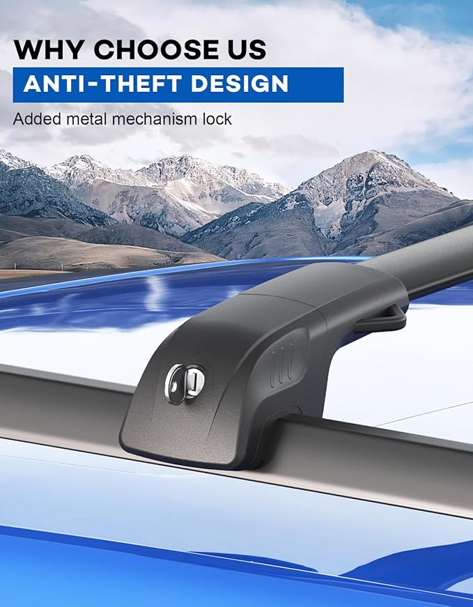 Lockable 300lbs Roof Rack Cross Bars Compatible with 2025 2026 Chevy Chevrolet Equinox with Raised Side Rails (Not for EV), Heavy Duty Aluminum Roof Rails Crossbars Cargo Black Rooftop.