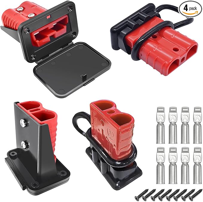 GZSH Anderson Plug 4PCS 50A Quick Connect Wire Connectors with Mount and Cap 12-6 AWG Battery Quick Disconnect 12V-36V Battery Quick Connect Waterproof SB50 for Car RV Trunk Boat Winch