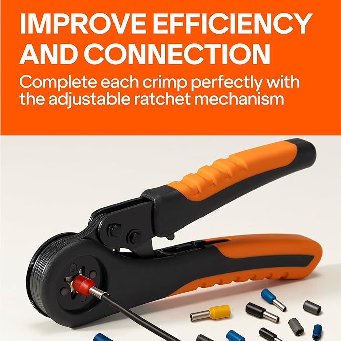 Wirefy Ratcheting Ferrule Crimping Tool | Adjustable Hand Crimper for Wire Ferrules & Terminals (28–7 AWG / 0.08–10 mm²) | Ergonomic Non-Slip Handle for Professional Electrical Work