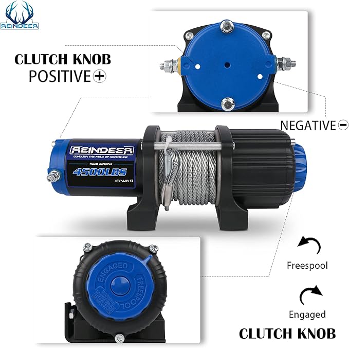 REINDEER New 12V Winch 4500 lb Load Capacity Electric Winch Kit for ATV UTV Steel Cable Wire Rope with Hawse Fairlead Waterproof IP67 with Wireless Remotes