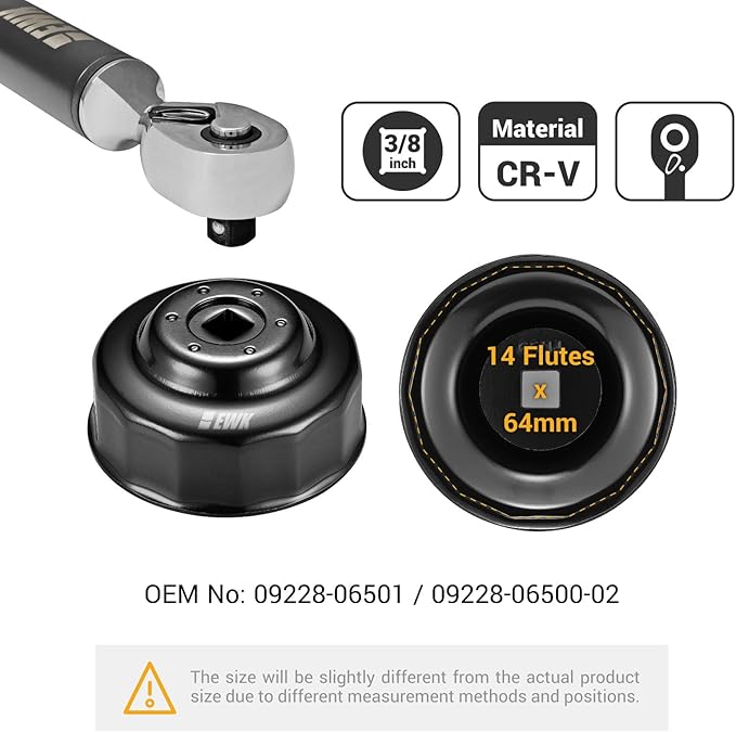 EWK 64mm 14 Flute Oil Filter Socket Wrench, Chrome Vanadium Steel with 3/8" Drive, Oil Change Tool Compatible for Toyota, Lexus, Scion