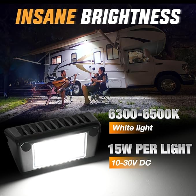 Nilight RV Exterior Light 2PCS 5 Inch Porch Lights White Beam 12V 24V LED Scene Cargo Lighting Black Aluminum Housing for RVs Trailers Travel Campers 5th Wheels Motorhome SUV Truck