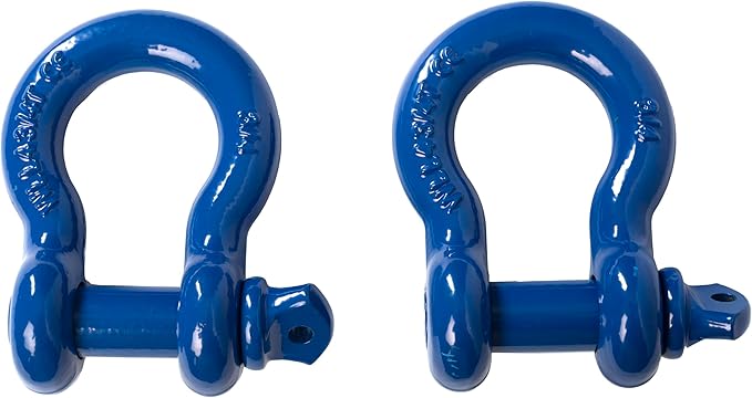 Hi-Gear Pack of 2 Blue Bow Shackles 3/4" D Ring Shackle Rugged Unbreakable 28.5 Ton (57,000 Lbs) Maximum Break Strength with 7/8'' Pin Bow Screw Heavy Duty D Ring for 4x4 Vehicle Recovery