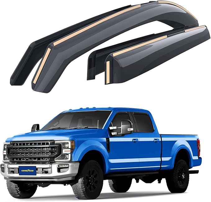 Goodyear Shatterproof in-Channel Window Deflectors for Ford F250 to F550 Super Duty 2017-2022 Crew Cab, Rain Guards, Window Visors for Cars, Vent Deflector, Car Accessories, 4 pcs - GY007733