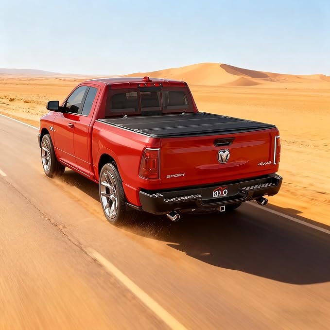 Kikito Truck Bed Tonneau Cover Compatible with 2019-2025 Ram 1500 (New Body Excl. Classic) 6'4" (76in) w/o RamBox Flip-Up Style FRP Hard Folding Truck Bed Cover No-Drill 100% Bed Access