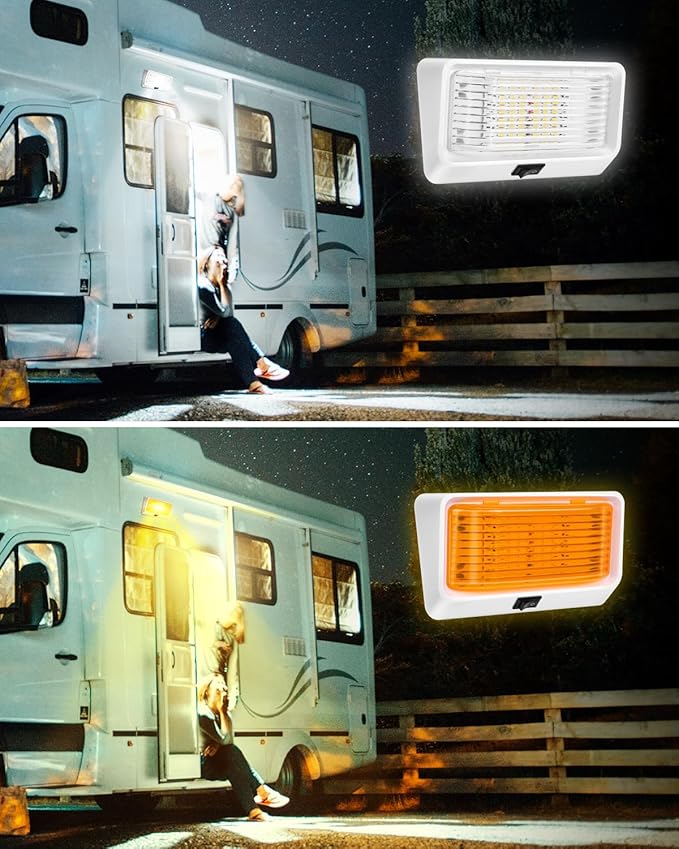 Kohree LED RV Exterior Porch Utility 320 Lumen Light with Switch 12V Replacment Light for RVs, Trailers, Campers, 5th Wheels., White Base, Included Clear and Amber Lenses Removable
