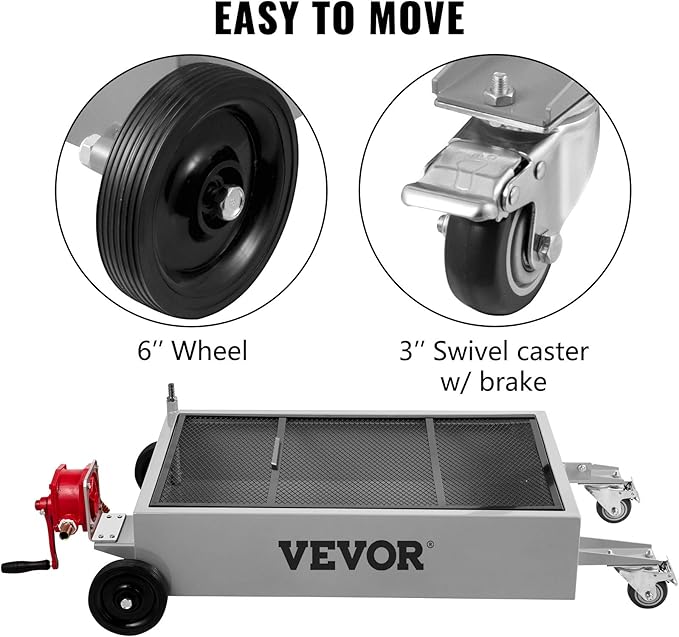 VEVOR Oil Drain Pan 15 Gallon Oil Drain Tank, 57L Low Profile Oil Drain Pan, Large Capacity Oil Change Pan, Foldable Hand, with Pump, Hose, Swivel Casters Wheels for Car, SUV, Trucks Oil Draining