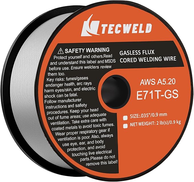 0.35" Flux Core Welding Wire - E71T-GS Gasless, Low Splatter, Mild Steel MIG Wire - Fits Most MIG Welders - 2 lb Spool