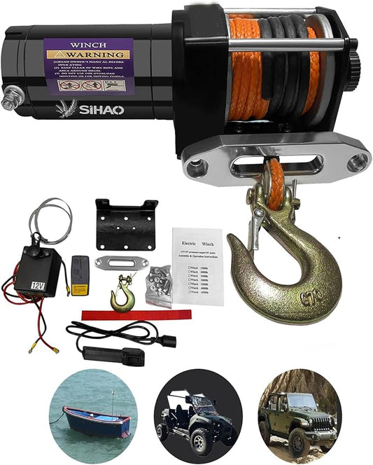 Electric Winch, Truck Winch, Waterproof Electric Winch Kit with Wireless Remote & Hawse Fairlead for Truck Jeep SUV Boat car (3000 lb)