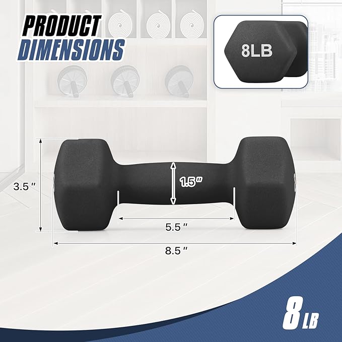 MADOG Dumbbell Set, Anti-Slip Neoprene Coated Hexagon Hand Weights for Home Gym Equipment Workouts Strength Training