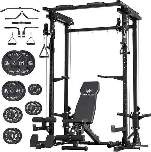 MAJOR FITNESS Drone3 Power Cage - Multi-Function Power Rack for Home Gym, Squat Rack with Pull-up Bar, Cable Crossover System, J-Hooks, for Strength Training, Heavy-Duty Steel Construction