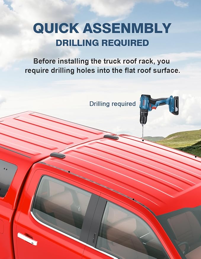 57" Universal Roof Ladder Rack for Van & Pickup Truck Cap & Topper, Roof Rack, 2 Bars, Heavy Duty Aluminum Ladder Roof Van Rack Truck Rack (Drilling Required) Adjustable Ladder Rack (Black)