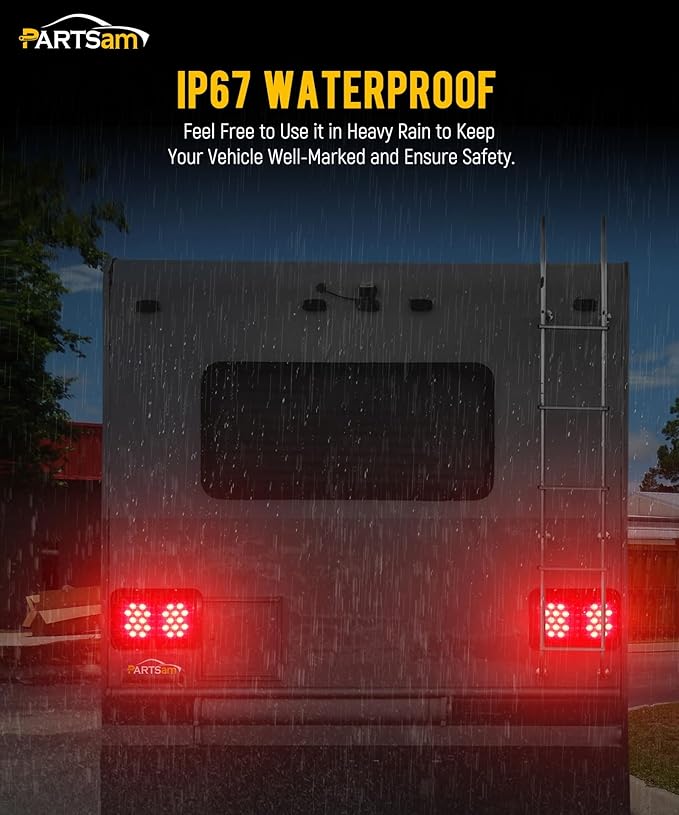 Partsam 2X Double RV Trailer Camper Tail Lights 24-2835 LED Horizontal Vertical Surface Mount Double Trailer Light Taillight Red Lens Red Light Black Base 12V IP67 Waterproof