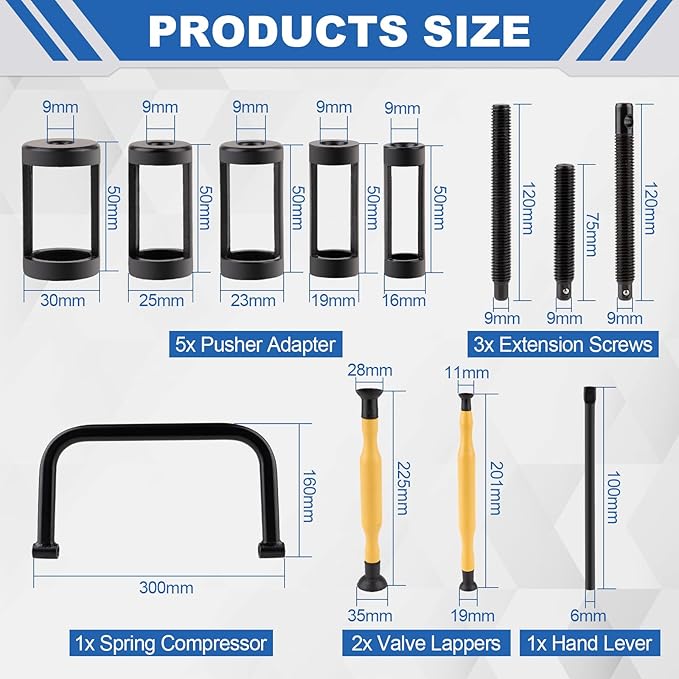 Valve Spring Compressor Set, 12PCS Valve Spring Clamp Removal Tool with Valve Lapping Tool for Motorcycle, ATV, Car, Small Engine Vehicle Equipment