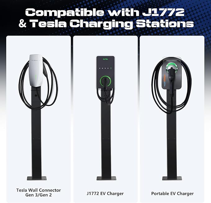 Tesla Charger Pedestal Outdoor EV Charger Stand with Holder for EV Charging Station Black