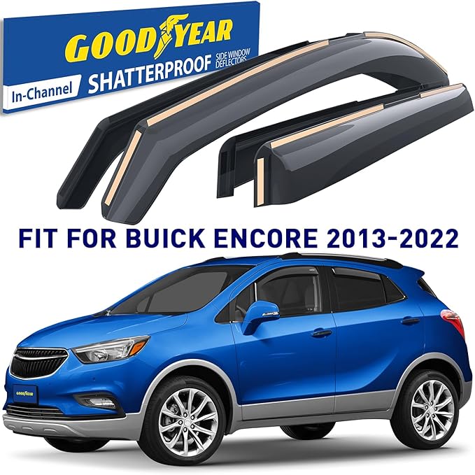 Goodyear Shatterproof in-Channel Window Deflectors for Buick Encore 2013-2022, Rain Guards, Visors for Cars, Vent Deflector, Car Accessories, 4 pcs - GY007723