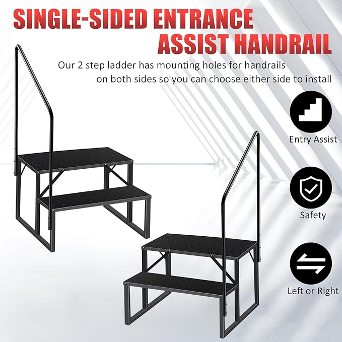 RV Steps with Handrail｜2 Step RV Stairs with Handrail｜Update 3.0 Outdoor RV Ladders with Anti-Slip Pedals｜Mobile Home Stairs for Travel Trailers｜Heavy Duty Camper Steps for Camper, Porch, Spa