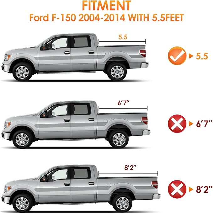 Nilight Soft Tri-fold Truck Bed Tonneau Cover Compatible with Ford F150 2004 2005 2006 2007 2008 2009 2010 2011 2012 2013 2014-5.5ft