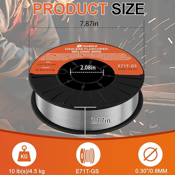 0.35" Flux Core Welding Wire - E71T-GS Gasless, Low Splatter, Mild Steel MIG Wire - Fits Most MIG Welders - 10 lb Spool
