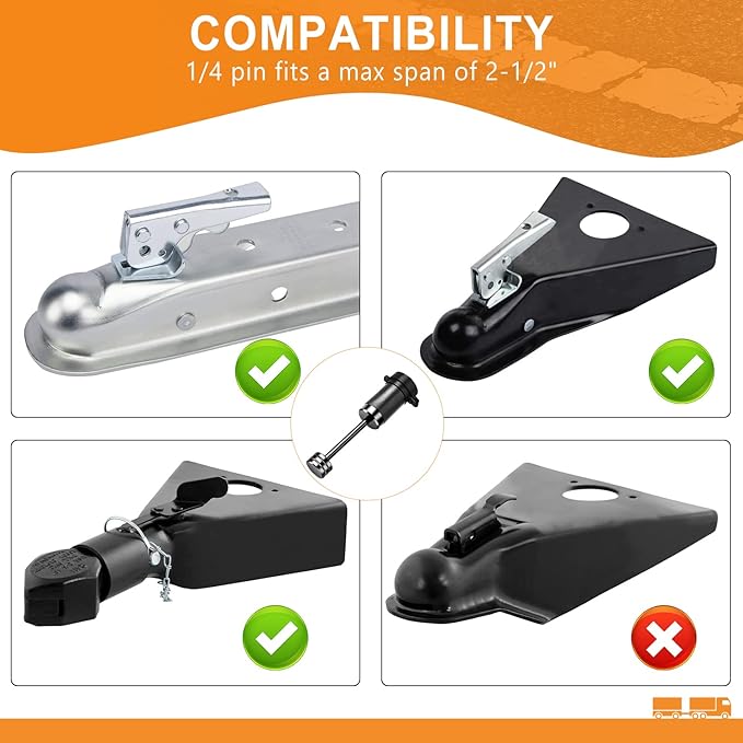 Trailer Coupler Lock 1/4" Dia, Trailer Tongue Lock with 2-1/2 Inch Span Fits Latch-Type Coupler, Solid Coupler Lock with Keys for Towing Boat Truck RV Car Trailer…