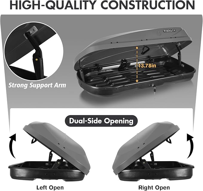 Hard Shell Roof Cargo Carrier with Security Keys, Roof Box, Cargo Box, 56 (L) x 30 (W) x 13.7(H) Inches, 13 Cubic Feet (Tool-Free Install), Gray