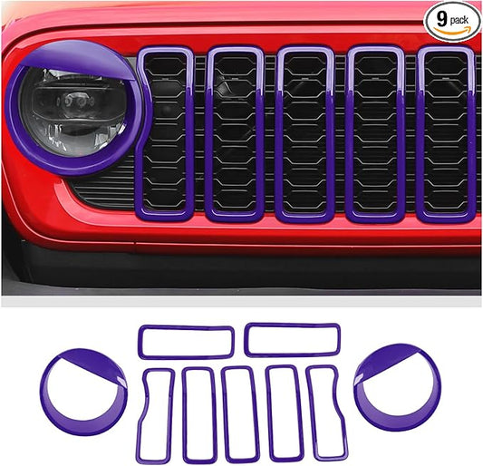 Front Grill Inserts Front Headlight Cover Kit fit for Jeep Wrangler JL JLU Gladiator JT 2024+ Exterior Accessories,Purple