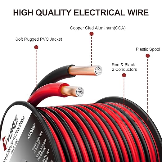 100FT 14/2 Gauge Red Black Cable Hookup Electrical Wire LED Strips Extension Wire 12V/24V DC, 14AWG Flexible Extension Cord for LED Ribbon Lamp Tape Lighting