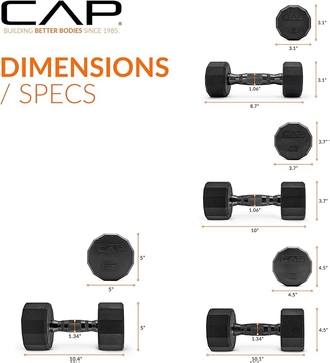 CAP Barbell Rubber Coated Dumbbell Weight Set with Vertical Rack | 100 lb, 150 lb, and 210 lb Options