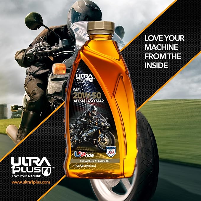 ULTRA 1PLUS 4T 20W-50 Full Synthetic Motorcycle Oil API SN JASO MA2-20W50 Motor Oil, 12 Quarts
