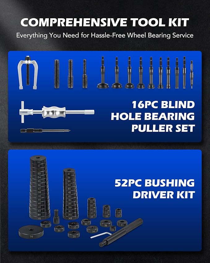 Orion Motor Tech 2 in 1 Blind Hole Bearing Puller & Bushing Press Kit, Complete Bearing & Bushing Service Kit with Bearing Race and Seal Puller, Bushing Driver Tools, Wheel Bearing Removal Tool Set