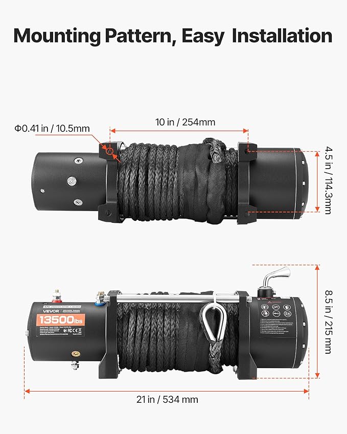 VEVOR Electric Winch, 13500 lbs Load Capacity, 12V DC Truck Winch with Φ3/8 in x 85 ft Synthetic Rope, Wireless & Wired Remote Control, IP55 Waterproof for Towing Off-Road SUV Jeep Trailer Boat