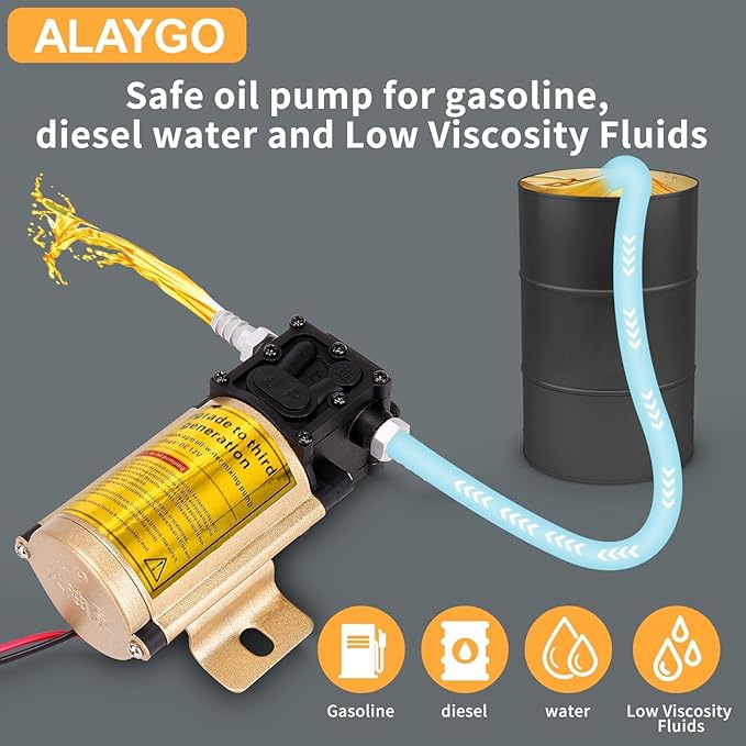 12V Electric Fuel Transfer Pump 120 GPH Gasoline Pump With 13FT Cigarette Lighter Plug Alligator Clips, Explosion-Proof Design Suitable For Vehicles, Boats,Equipment,Gasoline, Diesel, Water