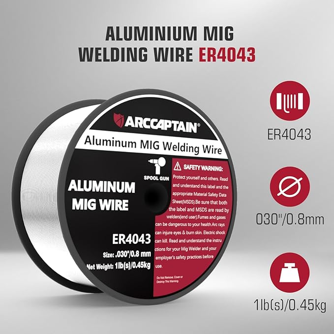 ARCCAPTAIN Silicon Aluminum Welding Wire ER4043 .030" Mig Welding Wire, 1 Pound Spool